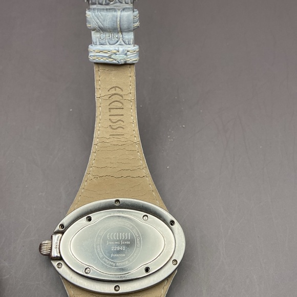 Ecclissi Sterling Silver Oval Rope Design Watch With Genuine Leather Band Grey - Picture 7 of 11